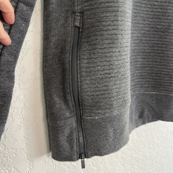 Grey Ribbed Quilted Sweatshirt Mock Turtleneck Sweater Zip Sides Cozy Athleisure - Picture 4 of 6